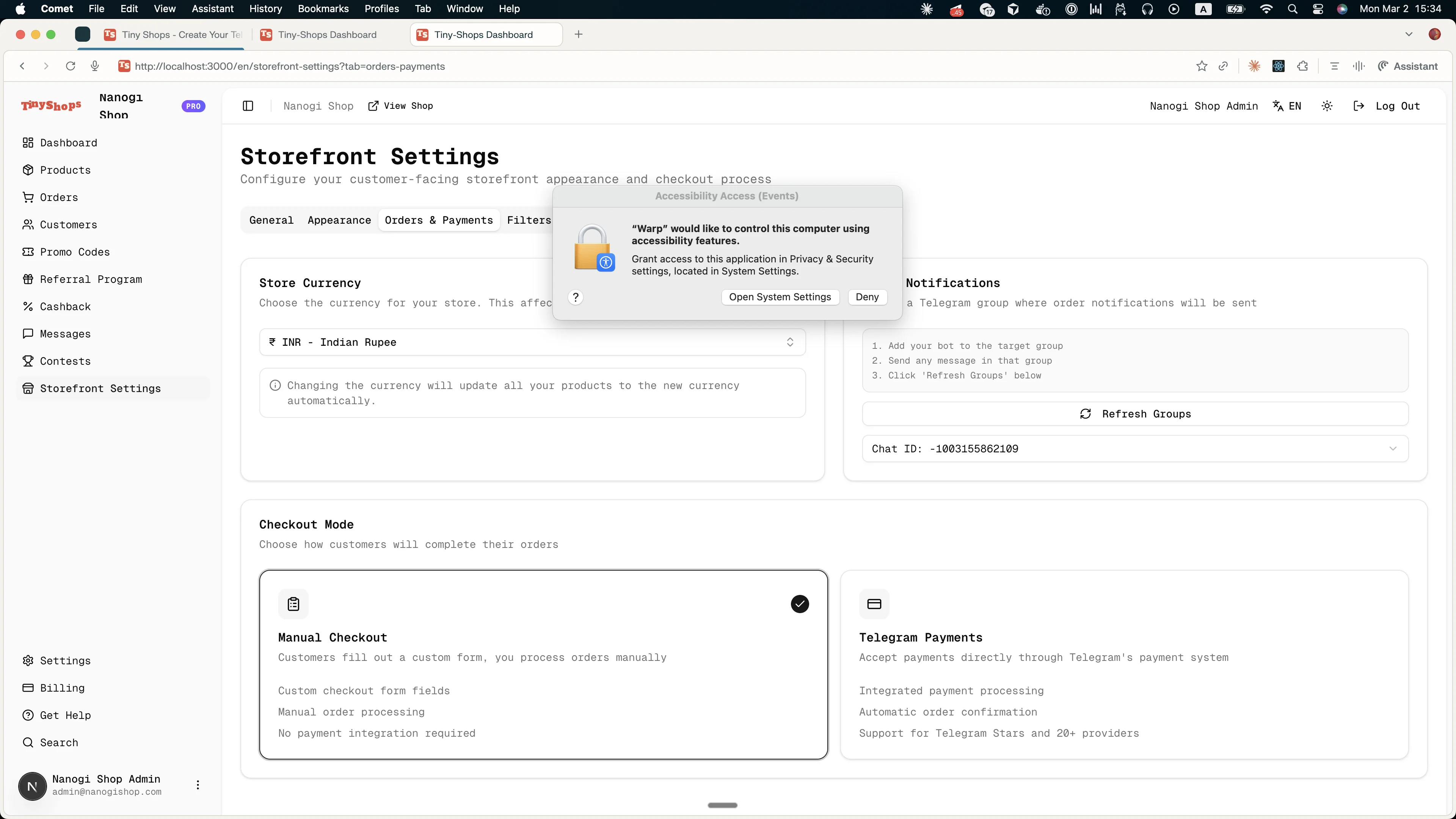 TON Payment Checkout Flow